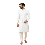 Alluring White Thread Embroidered Sherwani | Father Son Combo | Perfect Groom Wear Achkan